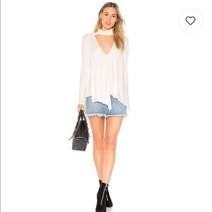 FREE PEOPLE‎ UPTOWN ASYMMETRICAL CHOKER NECK LONG SLEEVE V-KEYHOLE CUT OUT TOP